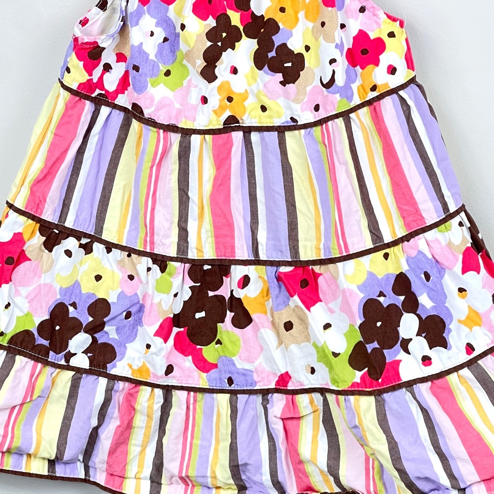 Gymboree Floral Striped Sundress Kids 3T Tiered Ruffle Tie Shoulder Multicolor - Picture 2 of 8